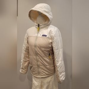 Patagonia Hooded Reversible Beige Fleece Full Zip Jacket Girls Size XL 14